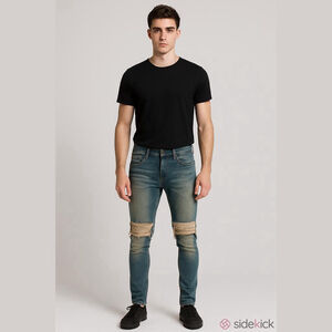 OMG Streetwear Distressed Moto Jeans Men's 30 Zipper Ankle Stacked Biker